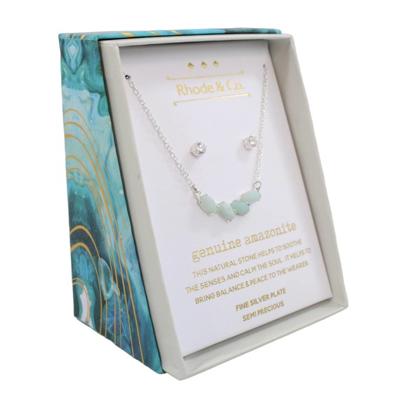 Rhode & Co. Genuine Amazonite Stone Necklace & Stud Earrings #642839RHC - Picture 2 of 3